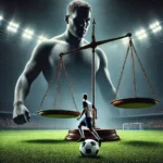 Soccer players representing handicap betting concept, with balanced scale